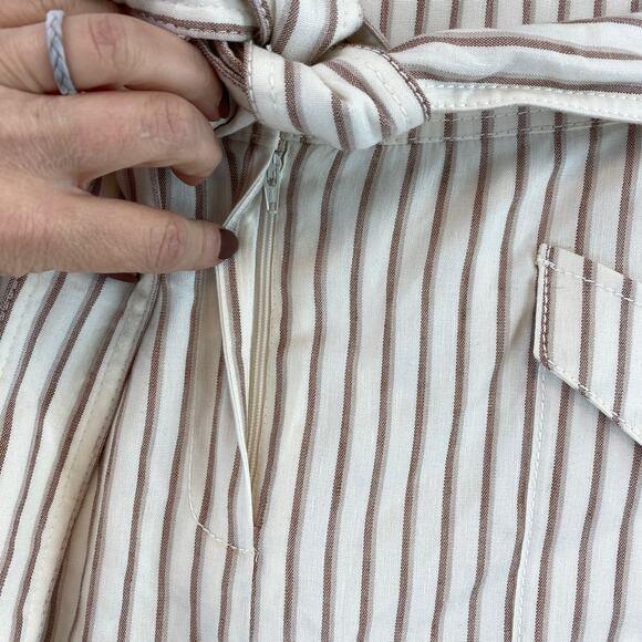 NWT Ann Taylor Beige Tan Striped Linen Blend Belted A-Line Cargo Skirt Size 6 - Picture 4 of 9